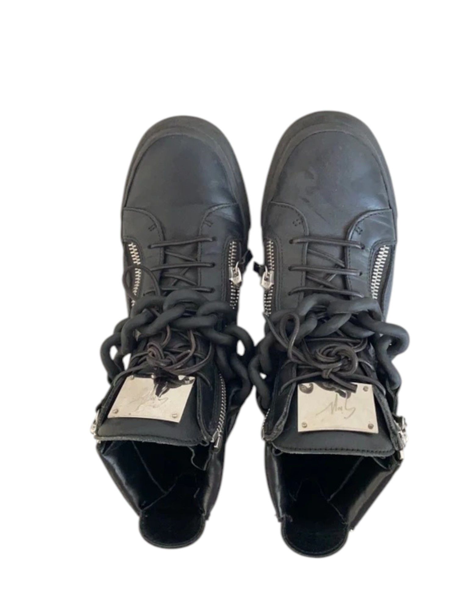 Giuseppe Zanotti Giuseppe Zanotti Black Leather Chain Silver Plate , 2010s Size US 7 / EU 40 - 6 Thumbnail