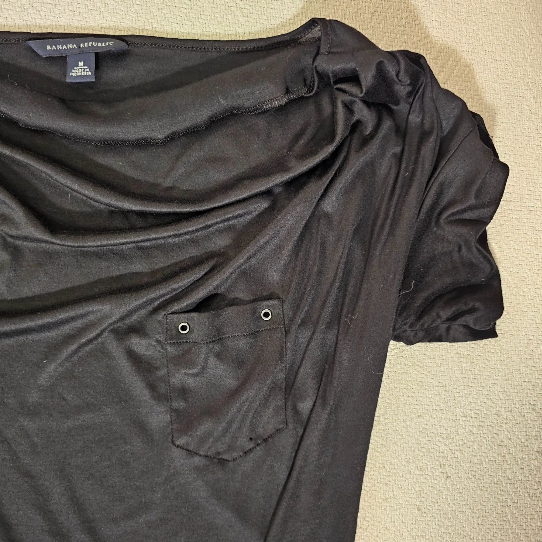 Banana Republic Banana Republic Blouse Womens M Black Draped Cowl Neck Short Sleeve Stretch Pocket Size M / US 6-8 / IT 42-44 - 7 Thumbnail