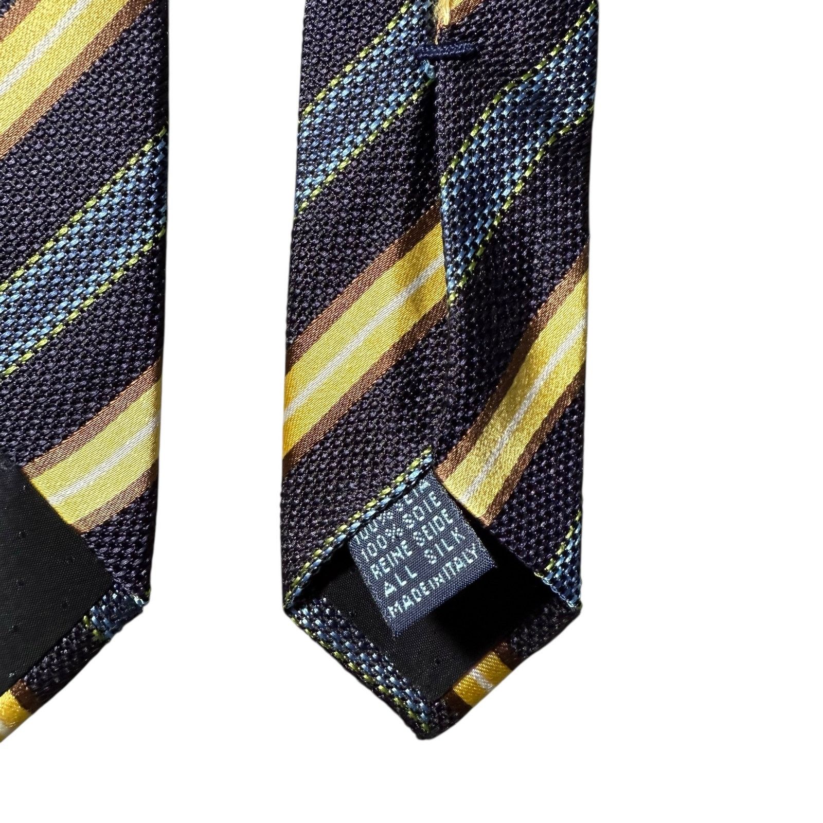 Other Massimo Bizzocchi Silk Tie Necktie Stripes Striped Blue Gold Size ONE SIZE - 4 Thumbnail