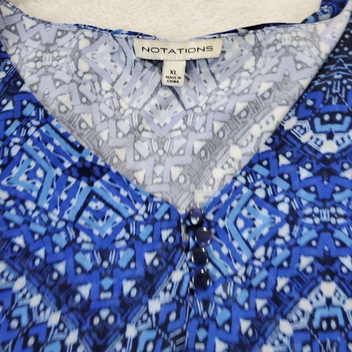 Vintage Notations Layered Flutter Sleeve Blue Geometric Print Blouse Womens XL Size XL / US 12-14 / IT 48-50 - 7 Thumbnail