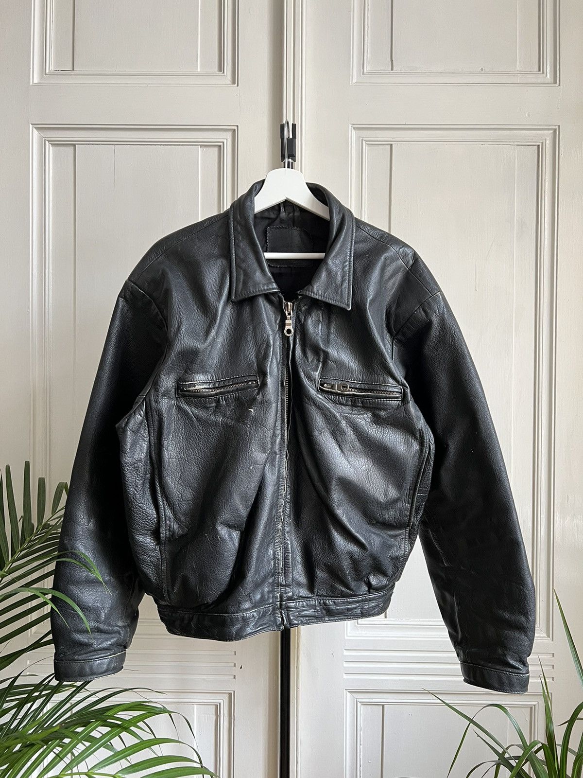image of Avirex x Genuine Leather Vintage Schott Style Leather Jacket in Black, Men's (Size Medium)