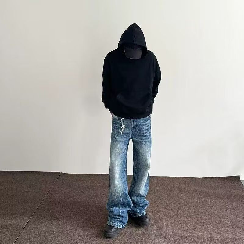 Japanese Brand Blue men's washed vintage street lightning wide-leg jeans Size US 32 / EU 48 - 4 Thumbnail