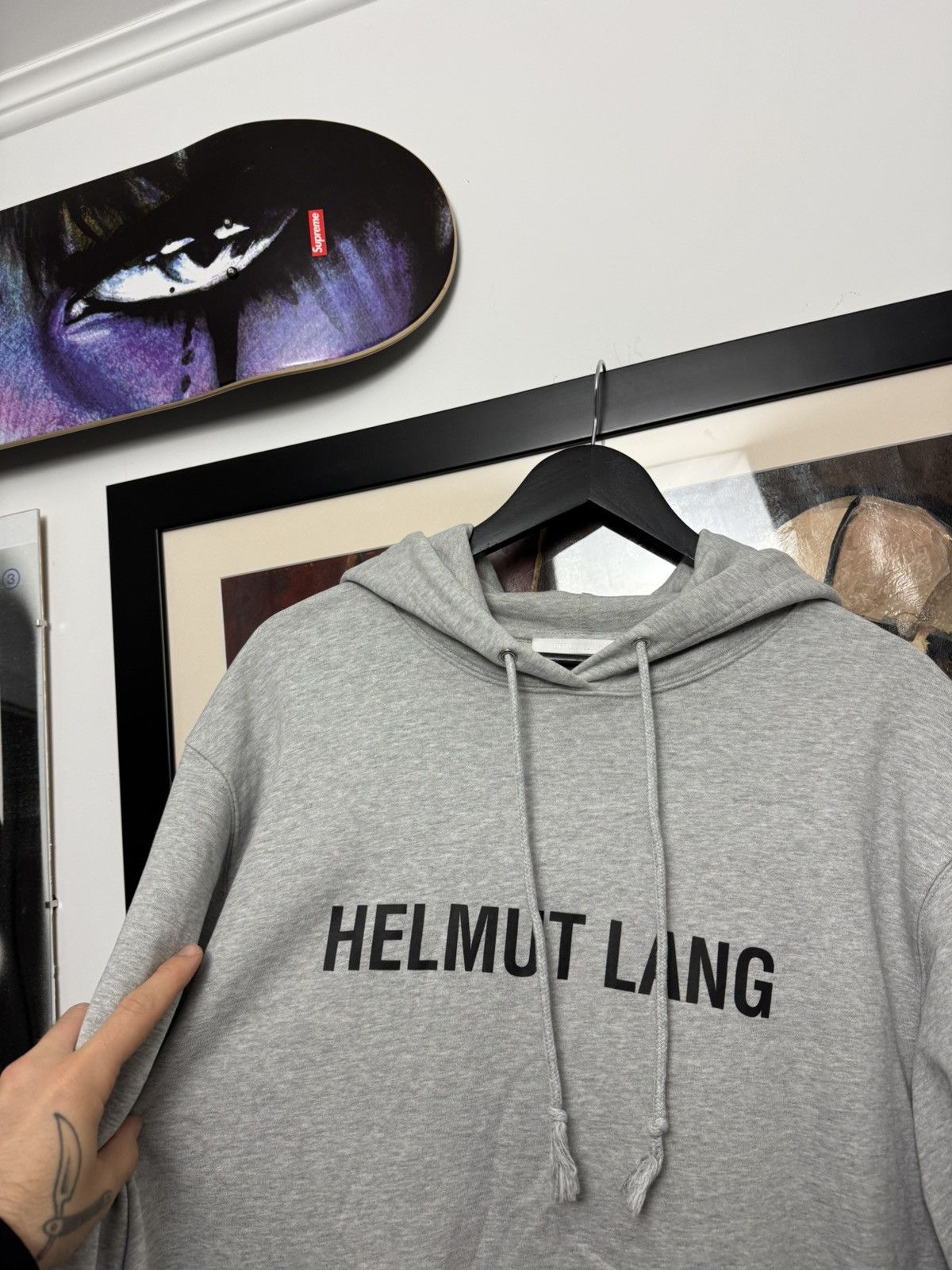 Helmut Lang Helmut Lang Logo Grey Hoodie Designer Rare Streetwear Size US L / EU 52-54 / 3 - 2 Thumbnail