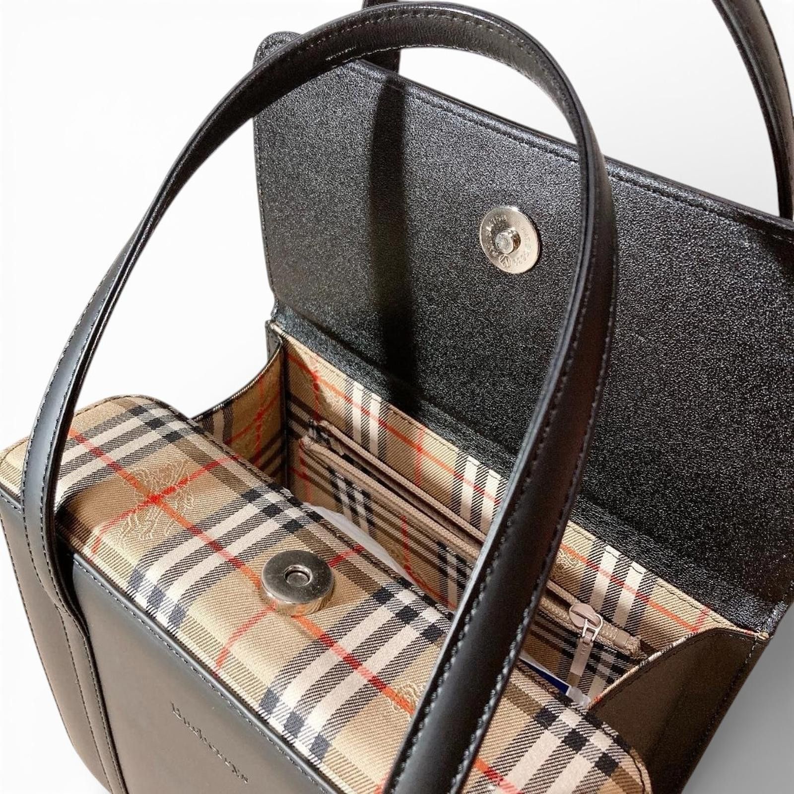 Burberry Burberry - Black Leather Tote Bag with Check Interior Size ONE SIZE - 4 Thumbnail