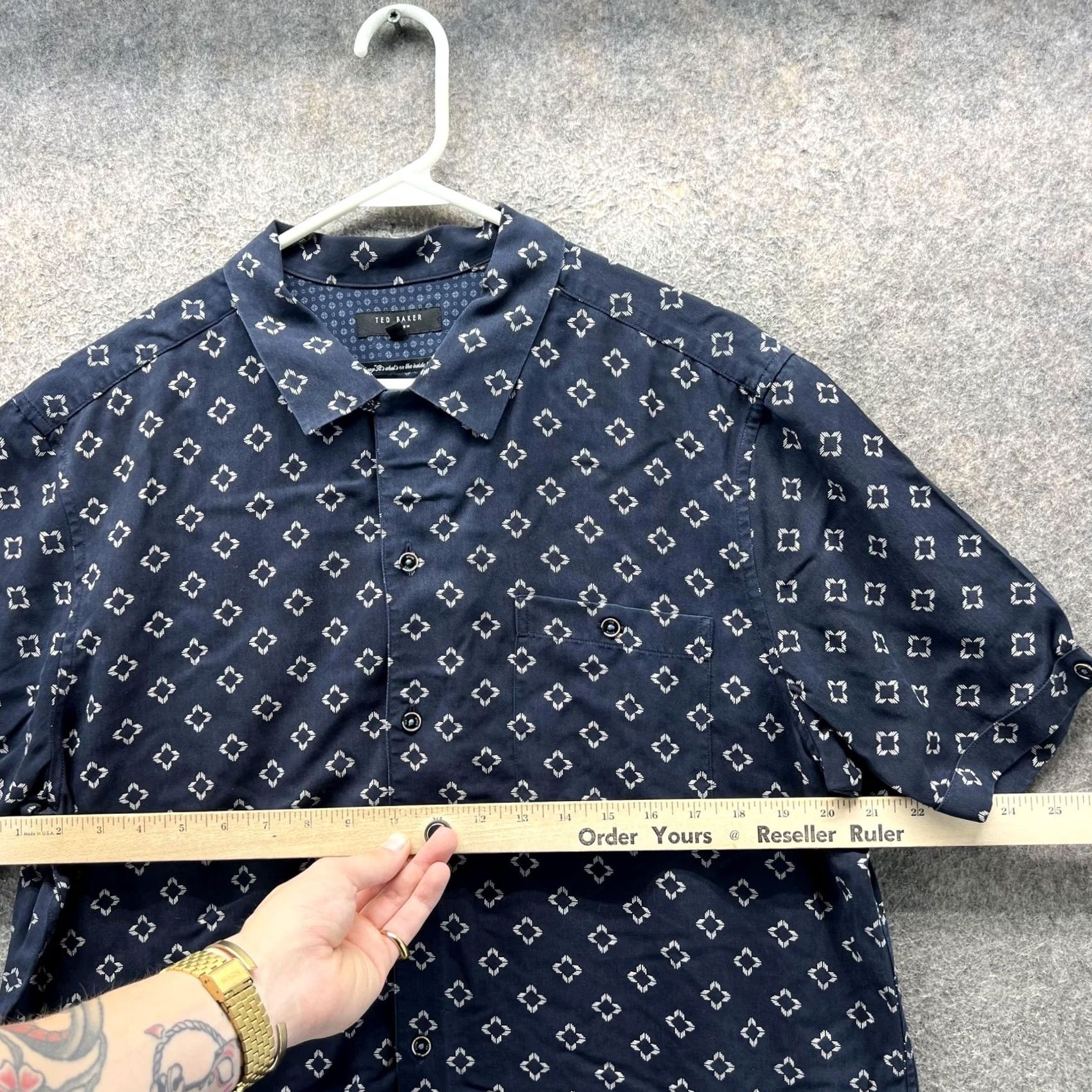 Ted Baker Ted Baker Shirt Mens XL Blue Geometric Short Sleeve Button Front Casual Top 5 Size US S / EU 44-46 / 1 - 4 Thumbnail