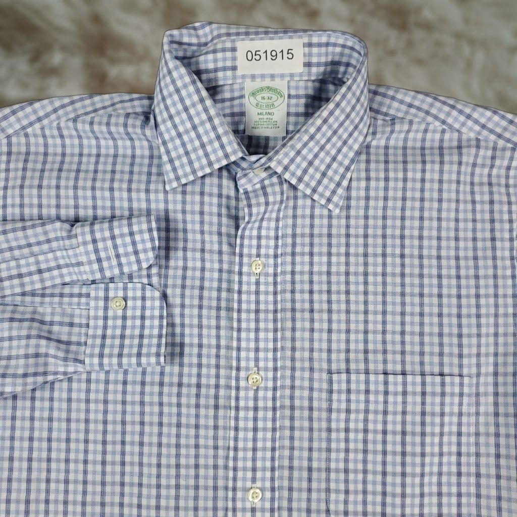 Brooks Brothers Brooks Brothers Shirt Mens Size 16 Blue Plaid Dress Button Up Long Sleeve Size 42R - 1 Thumbnail