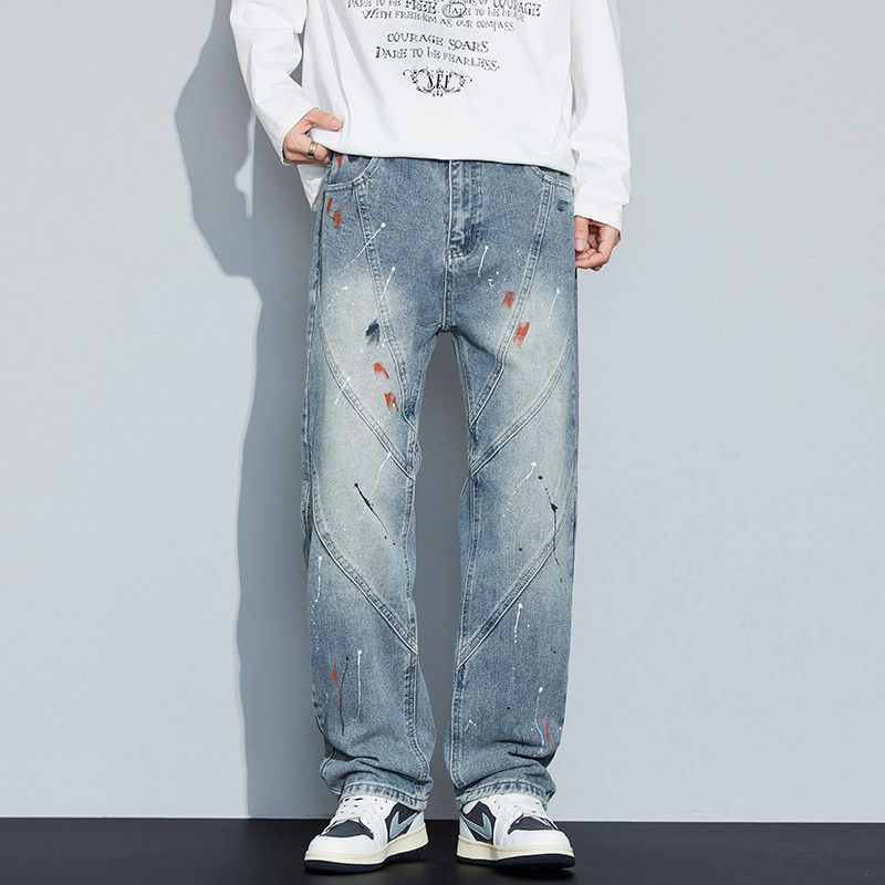 Japanese Brand American retro splatter paint straight leg jeans for men Size US 32 / EU 48 - 2 Thumbnail