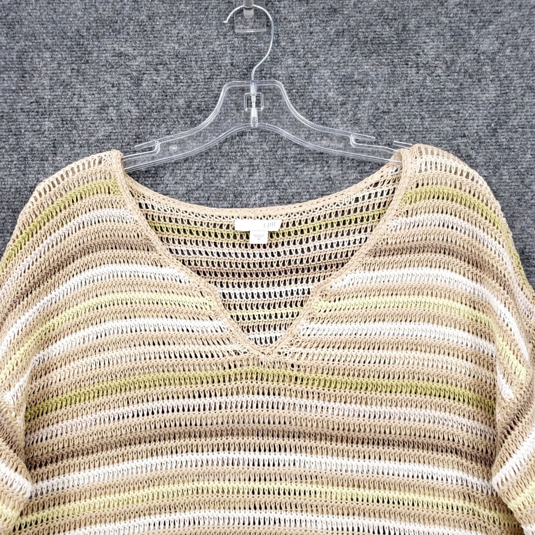 J. Jill J. Jill Sweater Womens M Medium Beige Yellow Tunic Striped Long Sleeve Open Knit Size M / US 6-8 / IT 42-44 - 6 Thumbnail