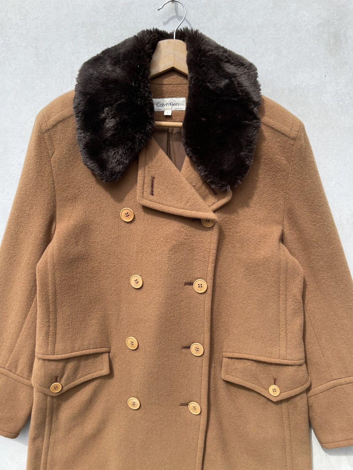 RARE🔥 Brown Calvin Klein Wool Peacoat With Faux Fur Collar
