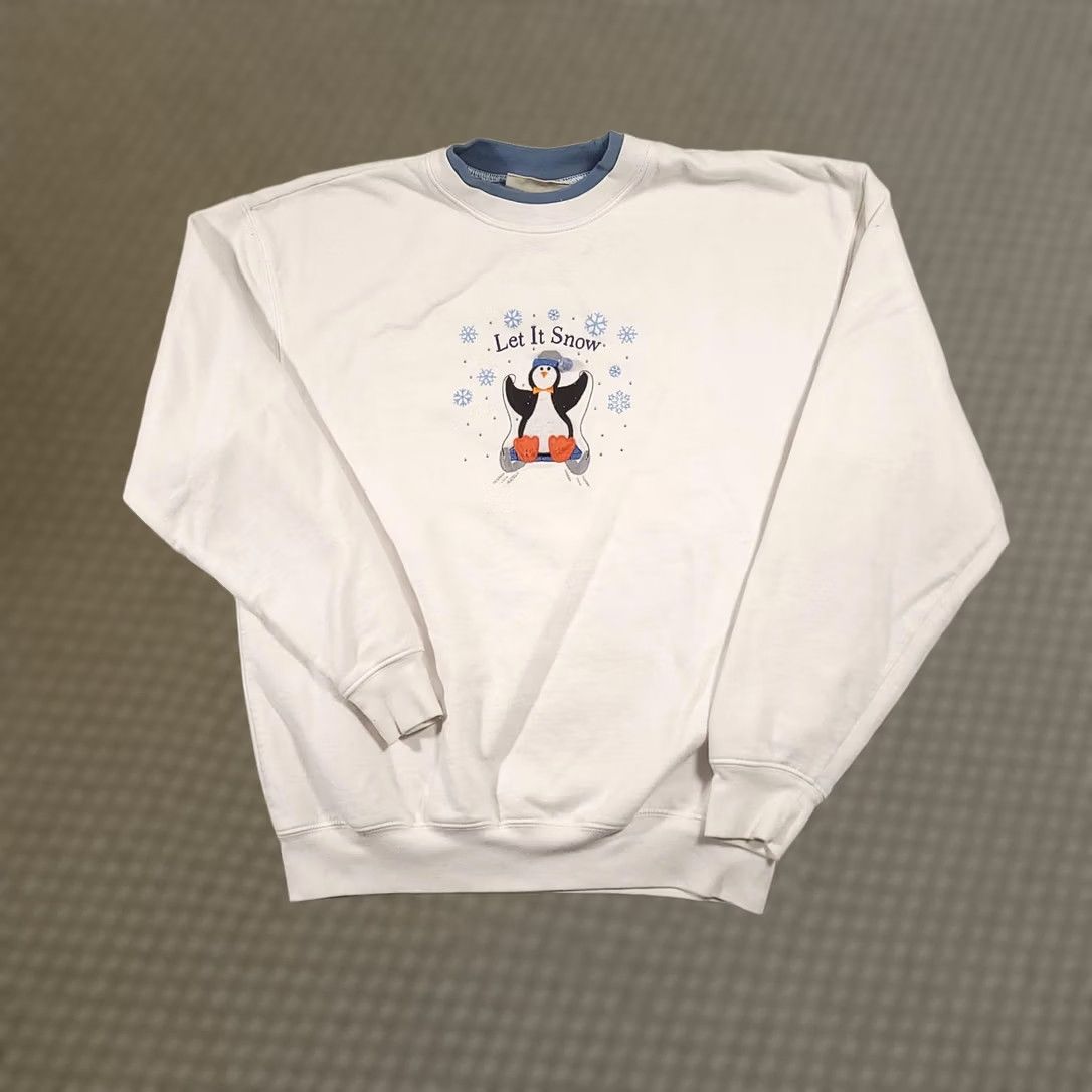 Vintage Let It Snow Penguin Sweatshirt Womens L White Crewneck MC Sportswear Winter Size L / US 10 / IT 46 - 1 Thumbnail