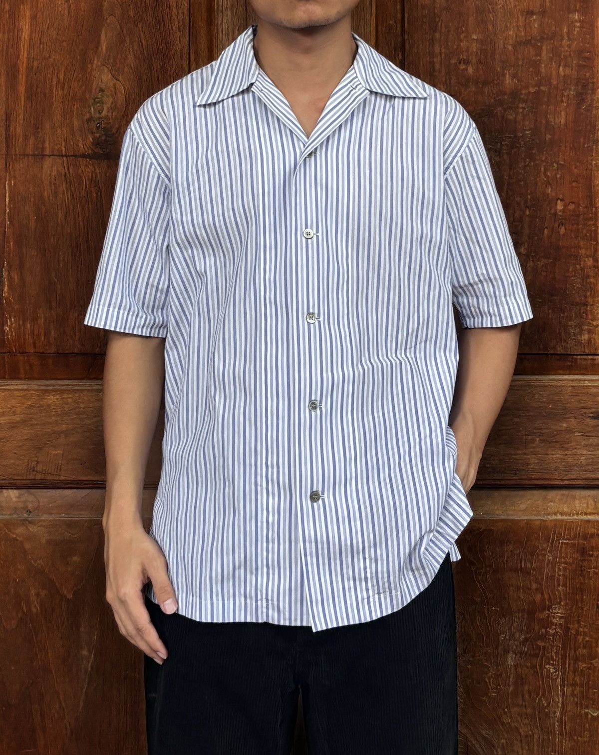 Issey Miyake Striped Camp Collar Shirt Size US L / EU 52-54 / 3 - 8 Thumbnail
