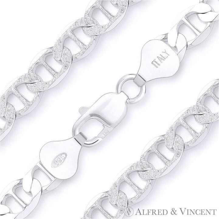 9mm Mariner Pave Link Chain Bracelet in .925 Sterling Silver