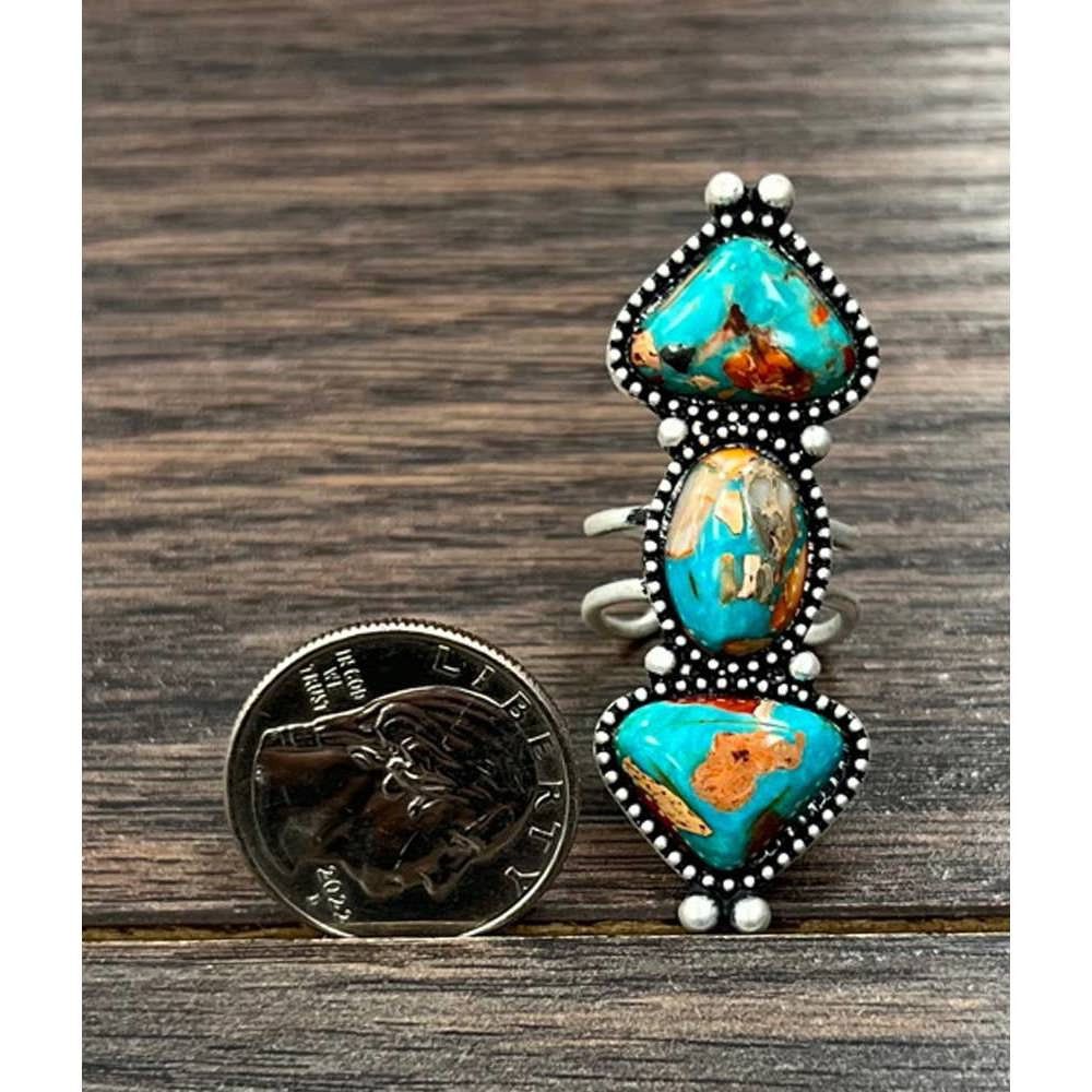 Other Southwestern Gemstone Adjustable Ring with Brass Dual Band, Size ONE SIZE - 3 Thumbnail