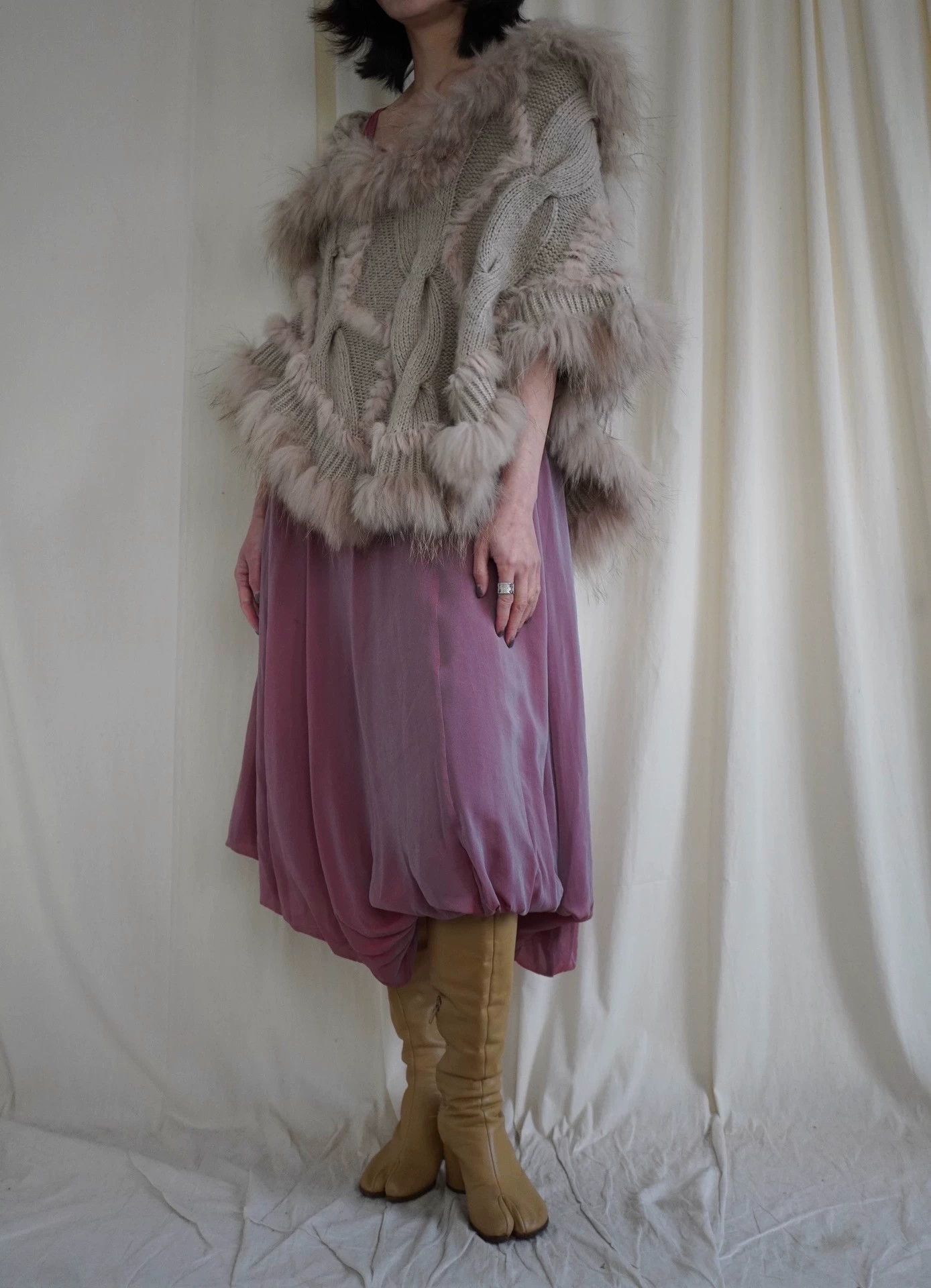 Kansai Yamamoto KansaiYamamoto 2000s Rare Hooded Knit Cape Light Pink Camel Size ONE SIZE - 2 Thumbnail