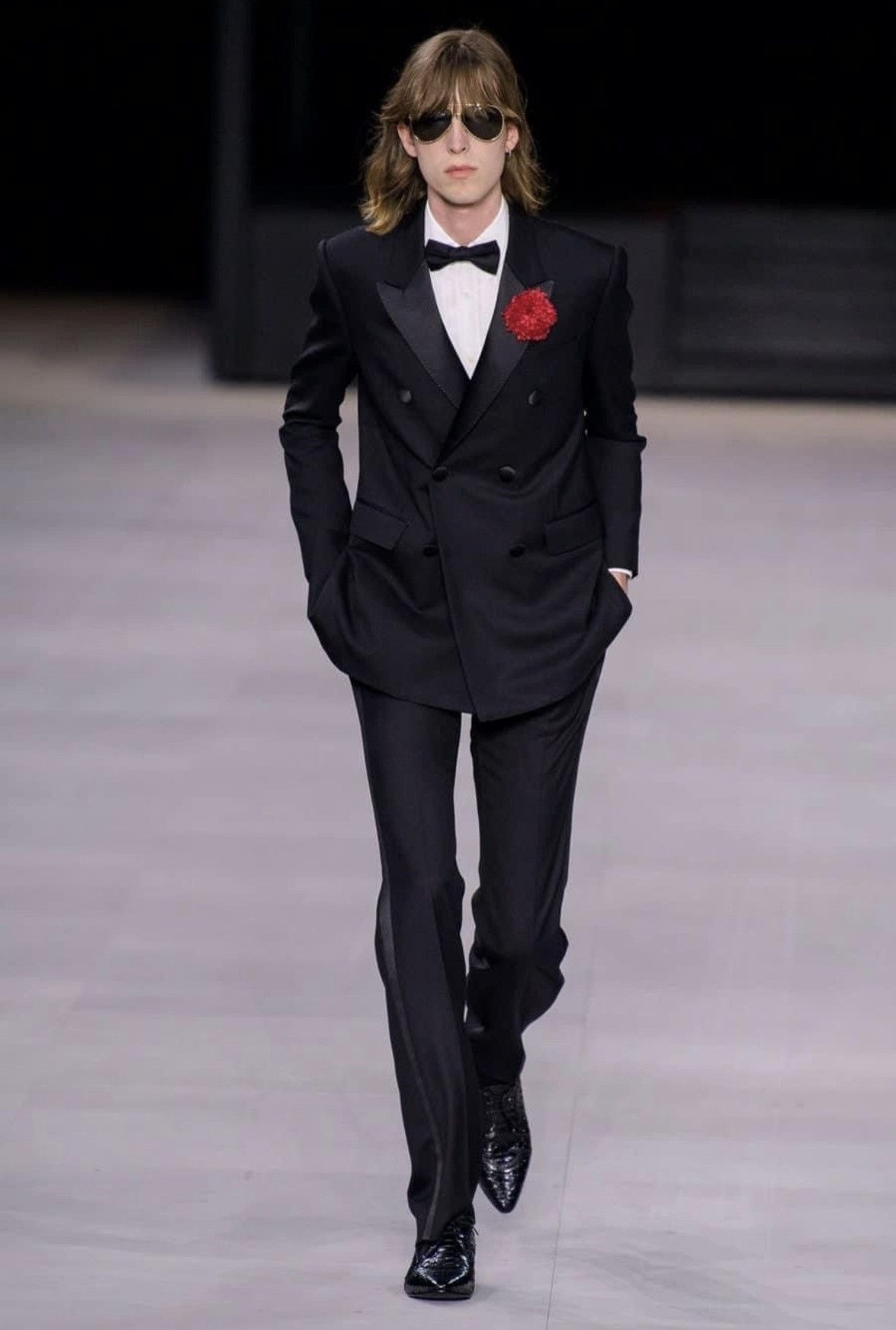 Celine × Hedi Slimane SS20 Tuxedo Jacket Double Breasted Black Wool Gabardine Size 44R - 3 Thumbnail