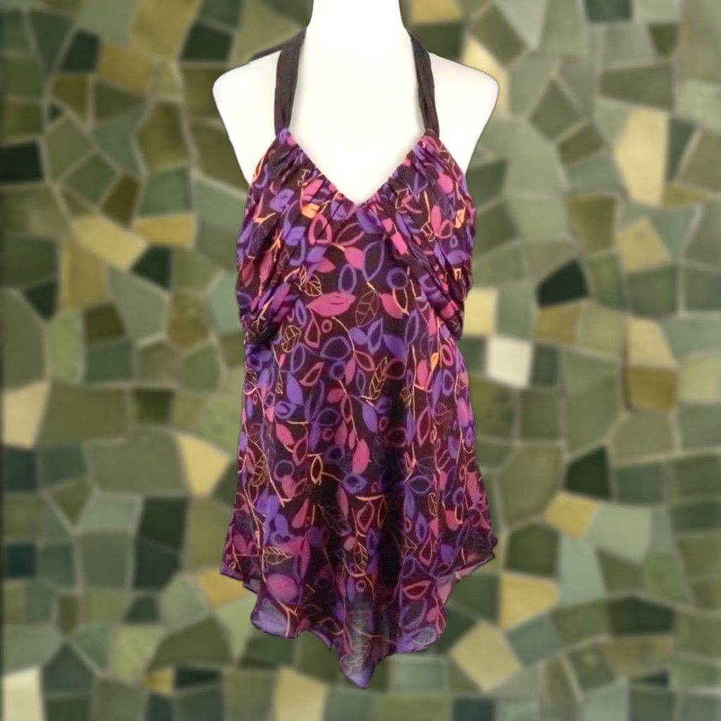 Vintage VINTAGE Mix It Blouse Halter Top XL Sleeveless Floral 90s Bohemian Party Casual Women Brown Purple Span 29in XL Womens Size XL / US 12-14 / IT 48-50 - 1 Thumbnail