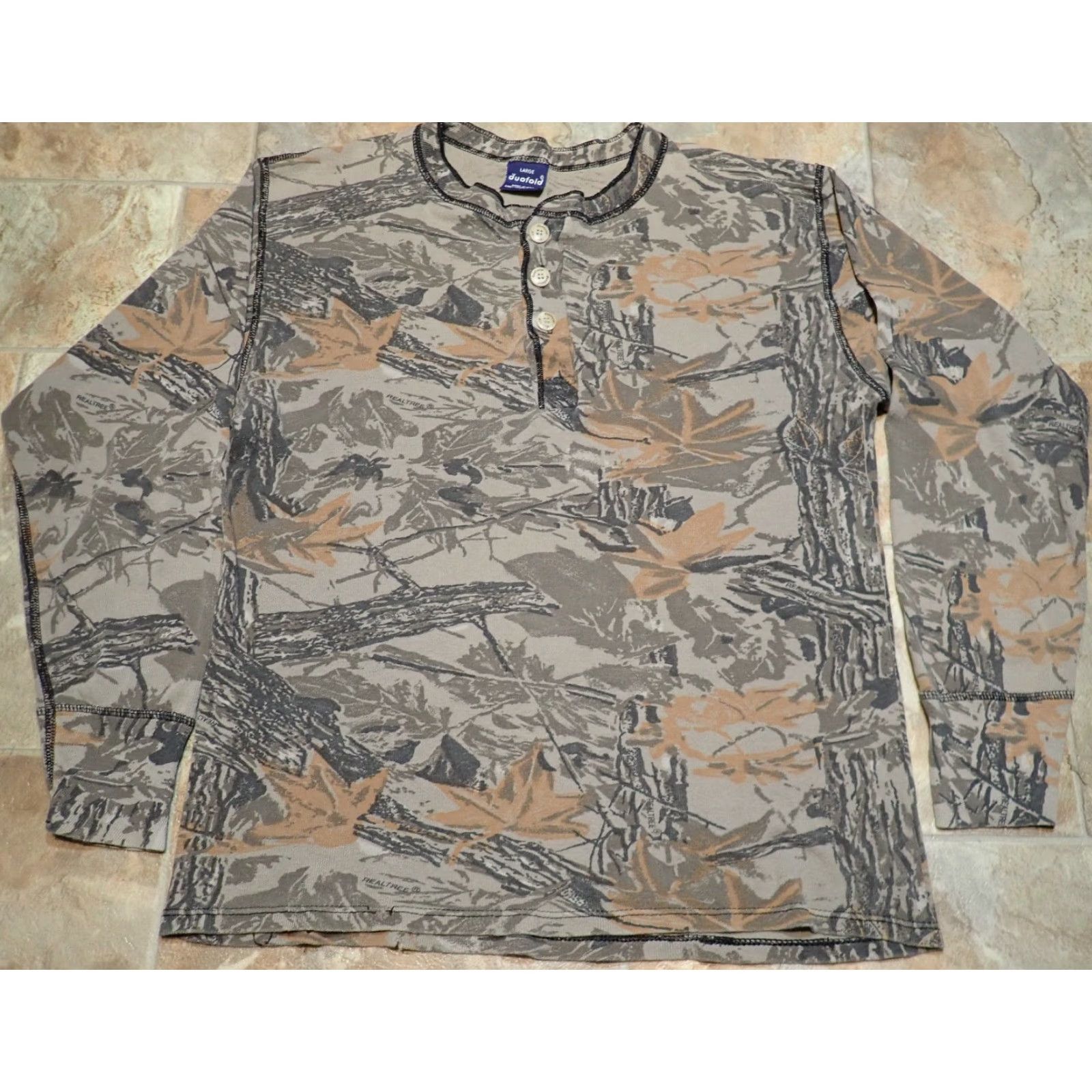 AMO VINTAGE Camo Shirt Mens L Realtree Camouflage Henley Thermal Base Layer Outdoor Duofold Long Sleeve Knit Cotton 100% Cotton USA Made Mens Hunting Size US L / EU 52-54 / 3 - 3 Thumbnail