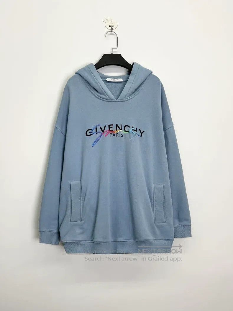 Givenchy Givenchy Mist Blue Rainbow Embroidered Letter Logo Hoodie Size US M / EU 48-50 / 2 - 1 Thumbnail
