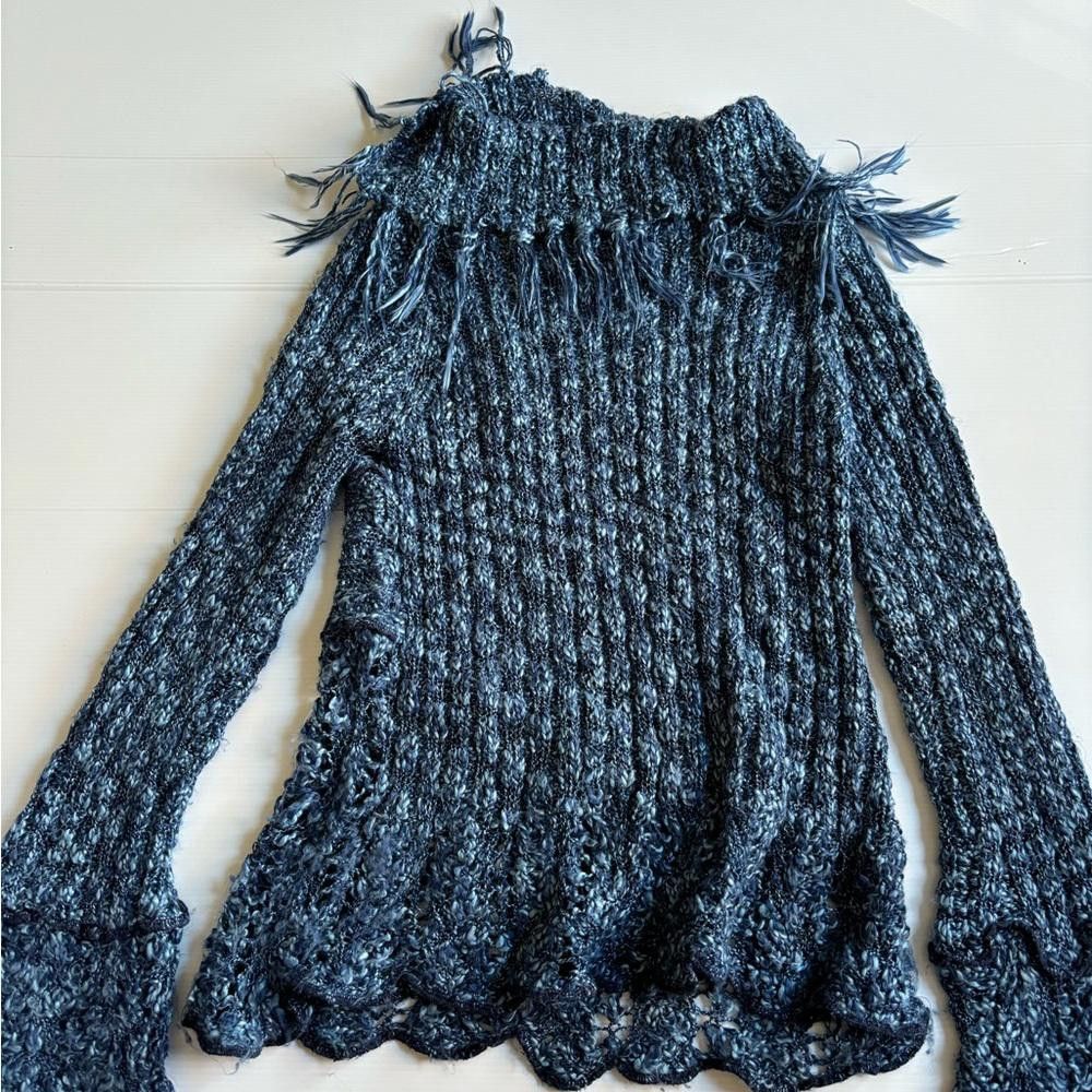 Designer Grunge Knitted Blue Sweater Size M / US 6-8 / IT 42-44 - 2 Thumbnail