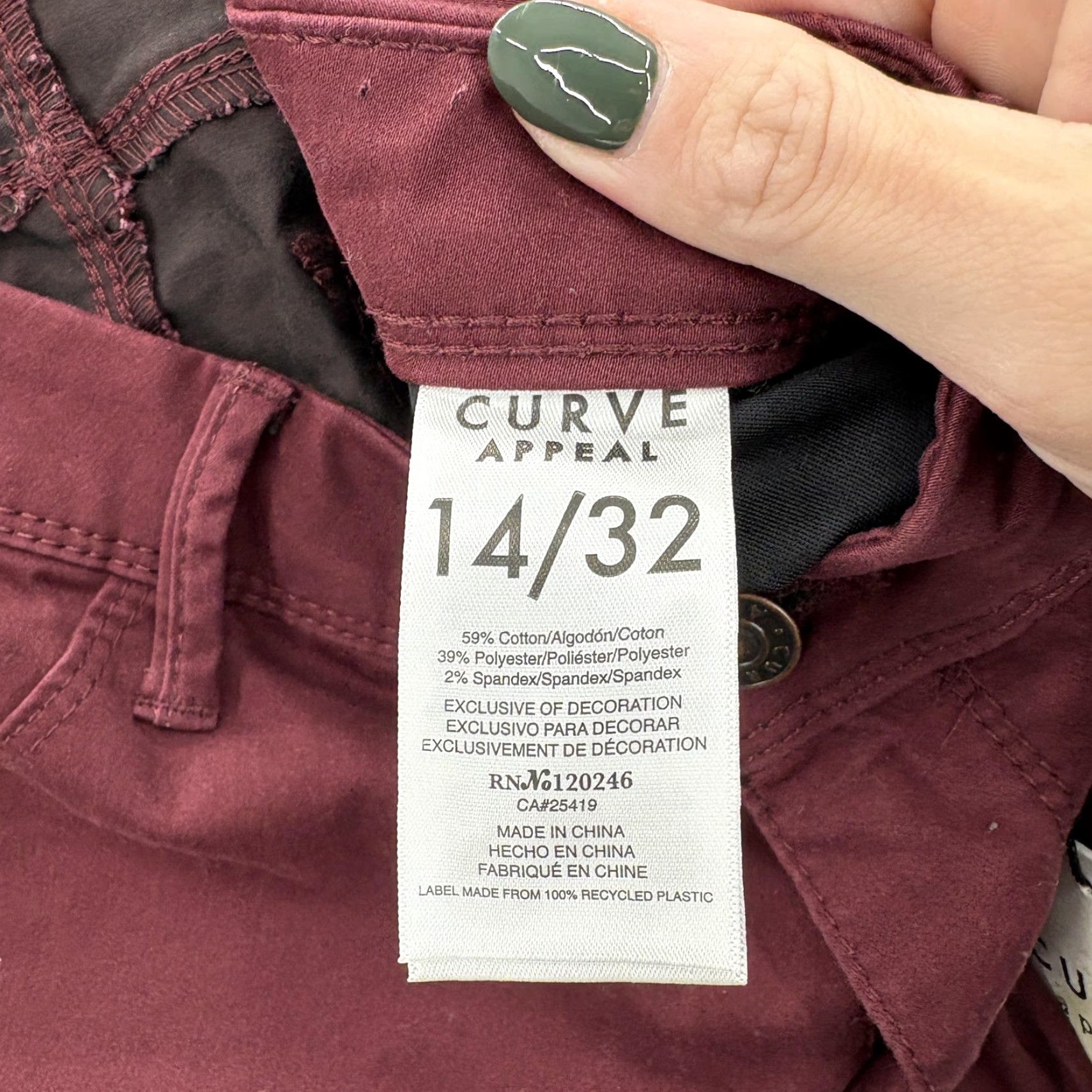 Vintage Curve Appeal Pants Womens 14/32 Burgundy Minimalist Jegging Stretch Skinny NWT Size 36" / US 14 / IT 50 - 7 Thumbnail