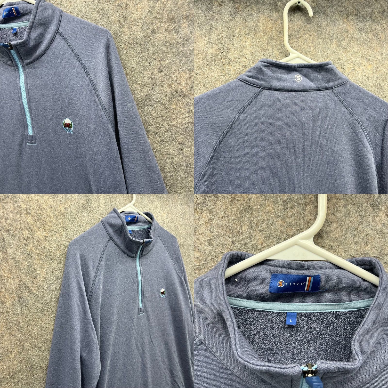 Vintage Stitch Sweater Mens L Blue 1/4 Zip Fleece Pullover Golf Club Casual Buttonless? Size US L / EU 52-54 / 3 - 8 Thumbnail