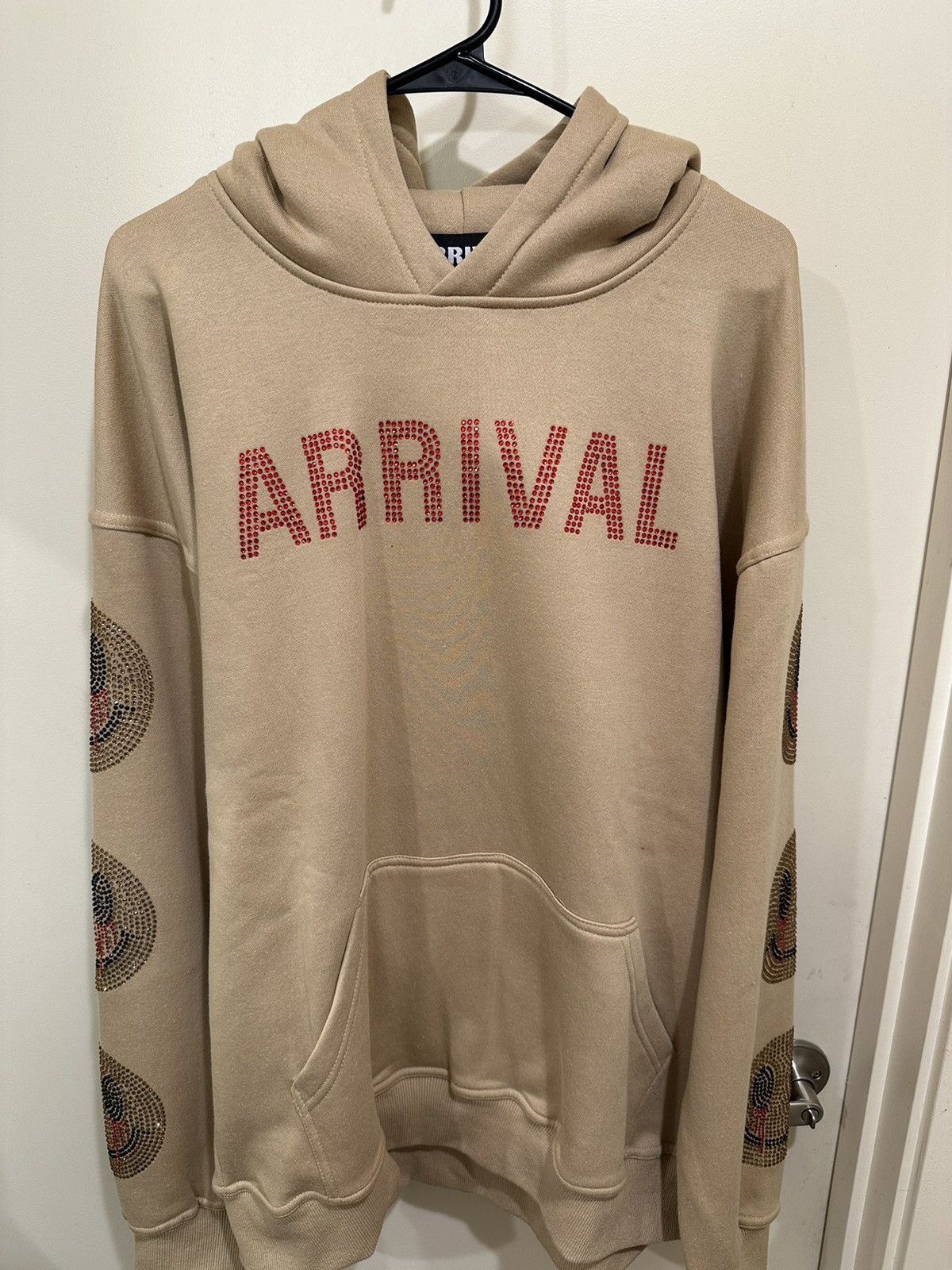 image of Arrival Worldwide Rhinestone Smiles Hoodie in Beige, Men's (Size XL)
