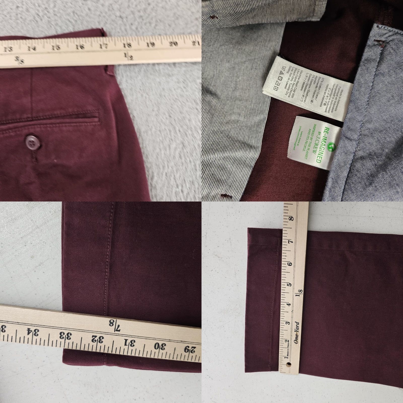 J.Crew J.Crew Chino Pants Mens 33x34 Burgundy Stretch Flat Front Tapered Casual Dress Pants Size US 33 - 8 Thumbnail