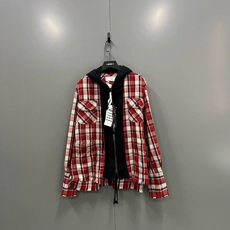 Greg Lauren greg lauren Color blocking plaid distressed hooded jacket 2 Size US M / EU 48-50 / 2 - 1 Thumbnail