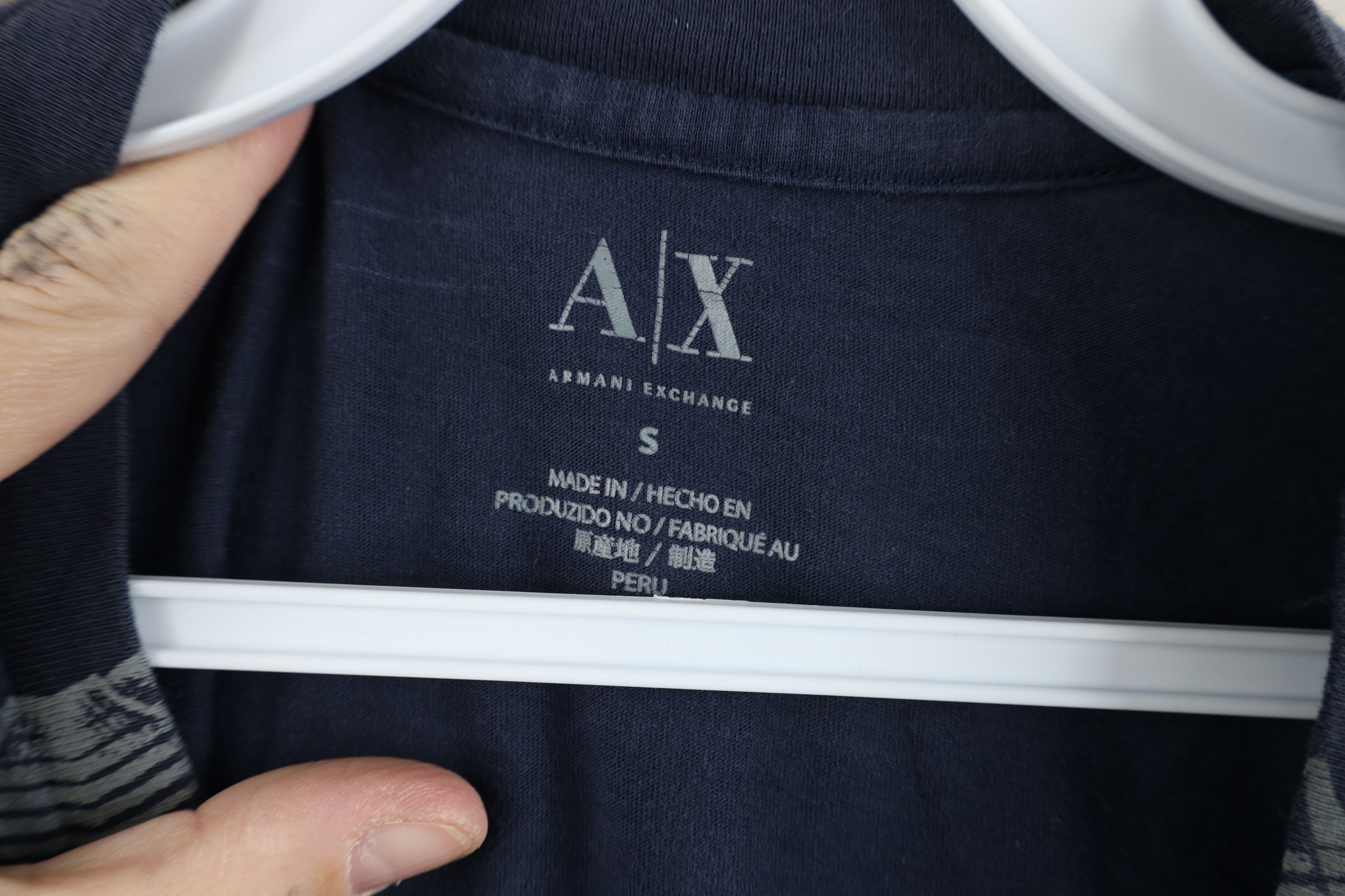 Armani Exchange × Vintage Armani Exchange Spell Ribbon Tape Short Sleeve T-Shirt Blue Size US S / EU 44-46 / 1 - 5 Thumbnail