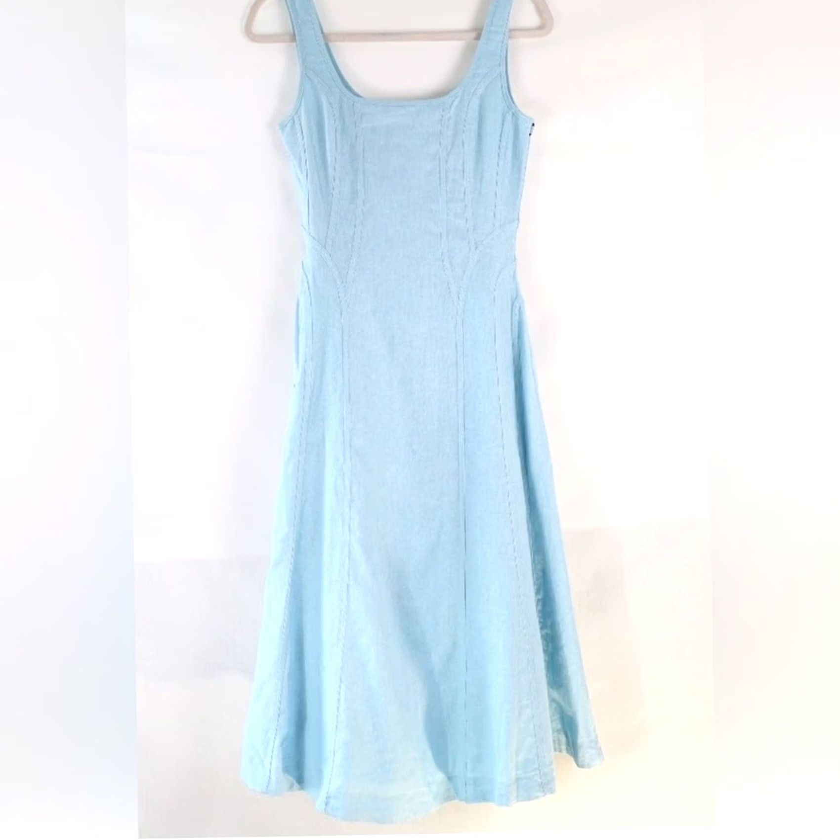 House of Harlow VINTAGE House of Harlow 1960 x Revolve blue Linen blend Square Neck Midi Dress Large Women Sleeveless Square Neck Midi Dress Womens L Blue Size L / US 10 / IT 46 - 2 Thumbnail