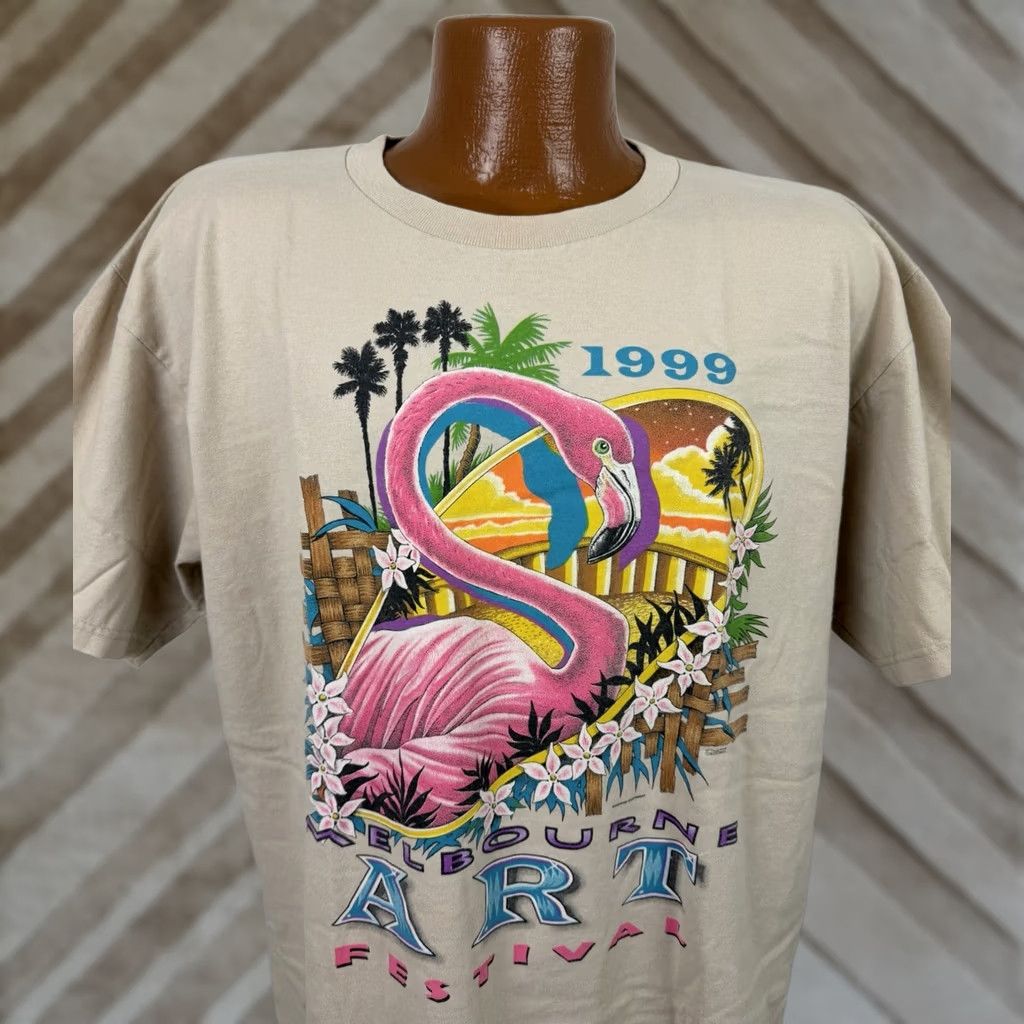 Anvil VINTAGE Art Shirt Mens XL 90s Flamingo T-shirt Melbourne Australia Beach Tee Size US XL / EU 56 / 4 - 1 Thumbnail