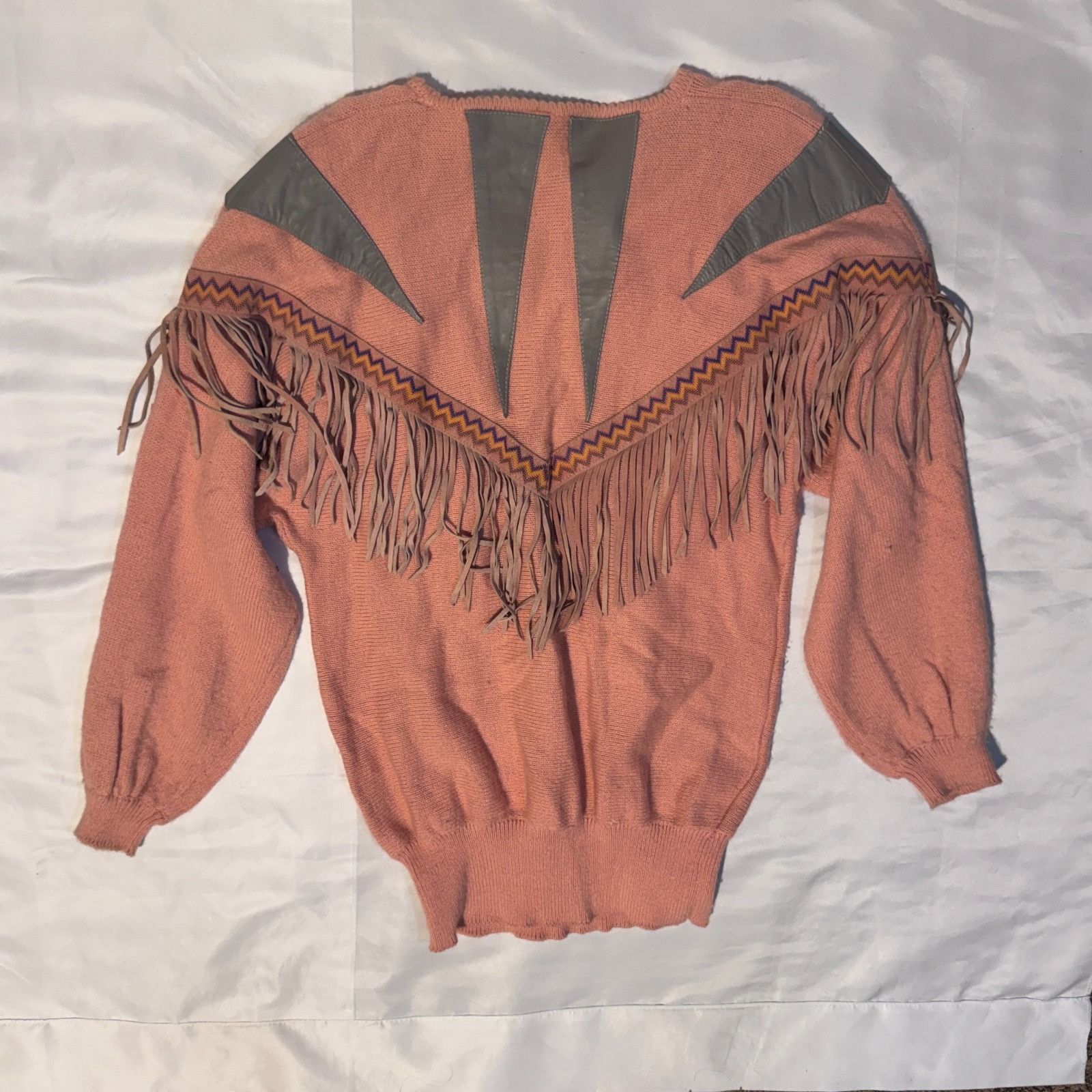 Other Vintage Pioneer Wear Pink Pastel Fringe Southwestern Sweater Size M / US 6-8 / IT 42-44 - 9 Thumbnail