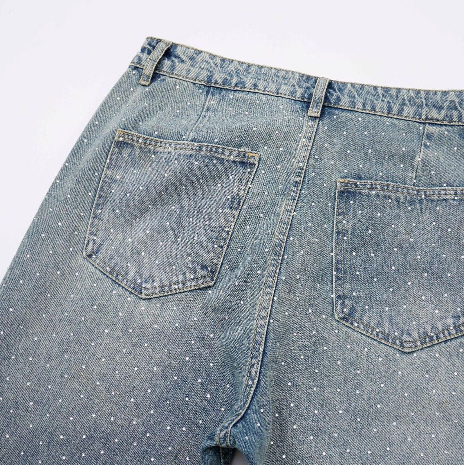 Japanese Brand Rhinestone Embellished Jeans | Rivet-Detail Wide-Leg Denim Size US 30 / EU 46 - 4 Thumbnail
