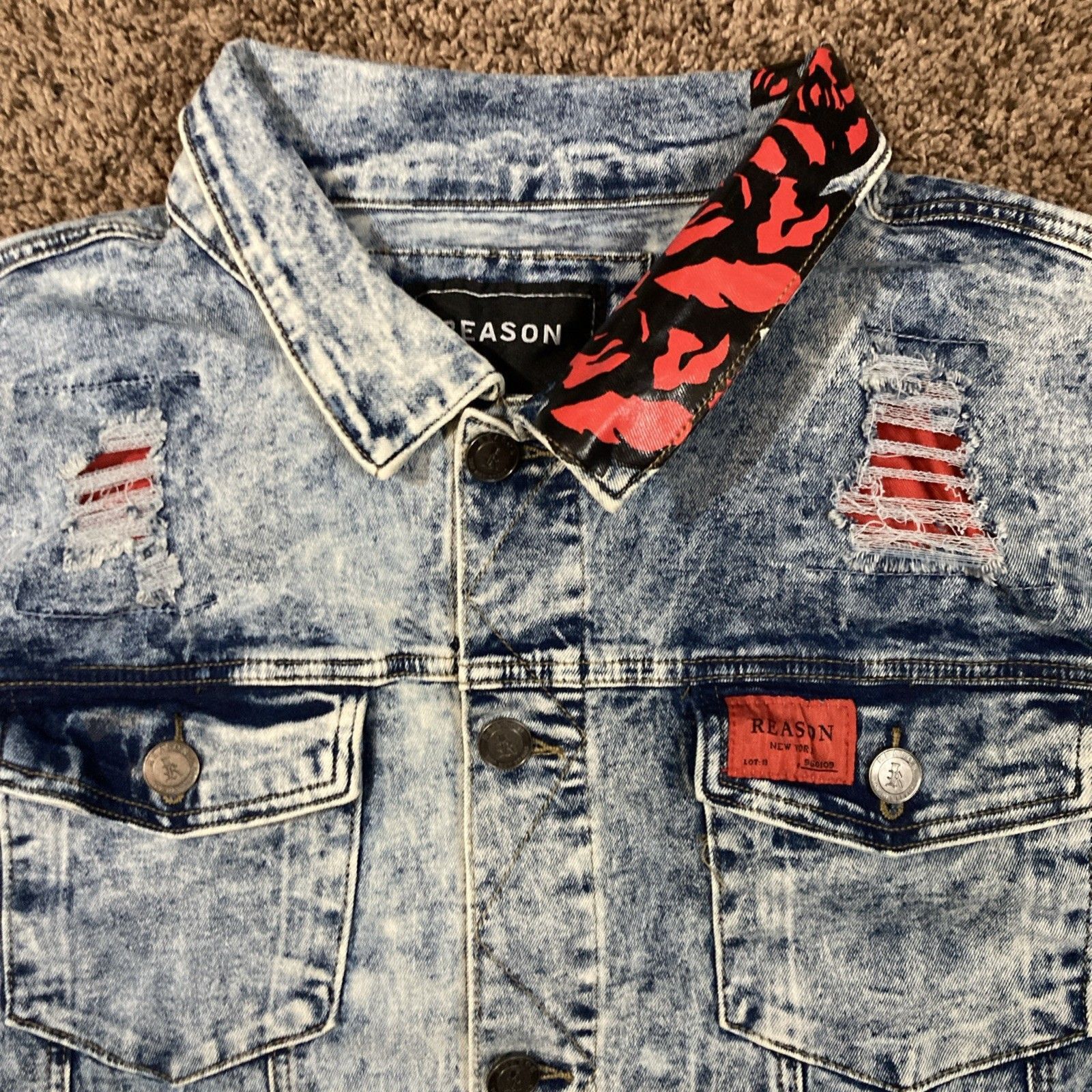 Reason Reason Denim Jean Jacket Grunge Skull Painted Roses Mens XL Size US XL / EU 56 / 4 - 7 Thumbnail