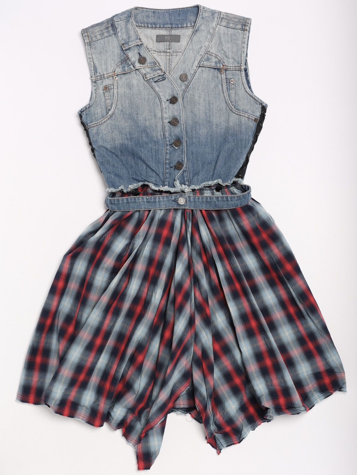 Alexander McQueen Alexander McQueen MCQ Denim Dress with Plaid Skirt Grunge Size S / US 4 / IT 40 - 8 Thumbnail