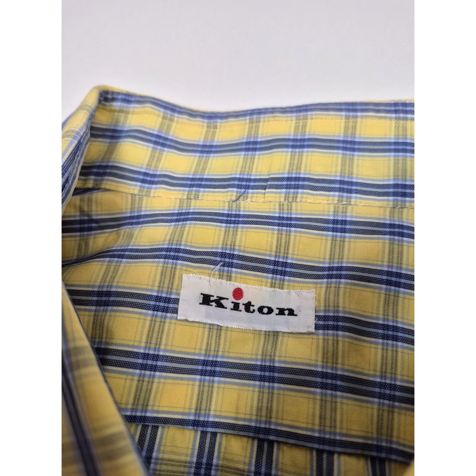 Kiton Kiton Dress Shirt Mens L Yellow Check Long Sleeve Classic 100% Cotton Made Italy Size 42R - 3 Thumbnail