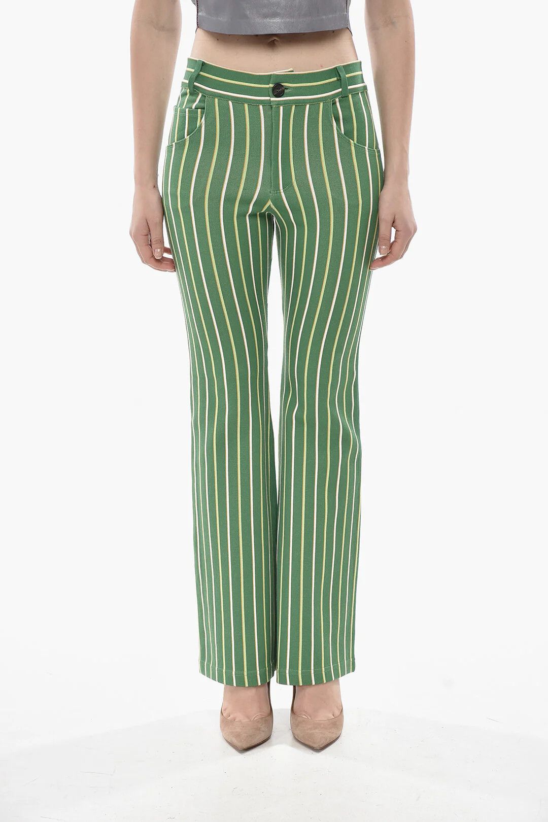 Marni og1mm0326 5-Pocket Striped Stretch Pant in Green Size 26" / US 2 / IT 38 - 1 Thumbnail