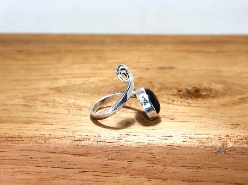 Handmade Black Onyx Ring, 925 Sterling Silver Handmade Spiral Jewelry Size ONE SIZE - 5 Thumbnail