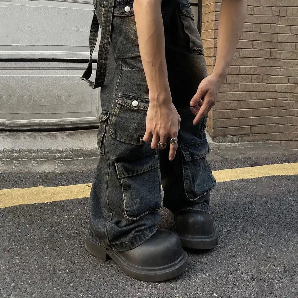 Japanese Brand × Vintage Black Cargo Jeans Men Baggy Multi-pocket Wide Leg Streetwear Size US 30 / EU 46 - 3 Thumbnail