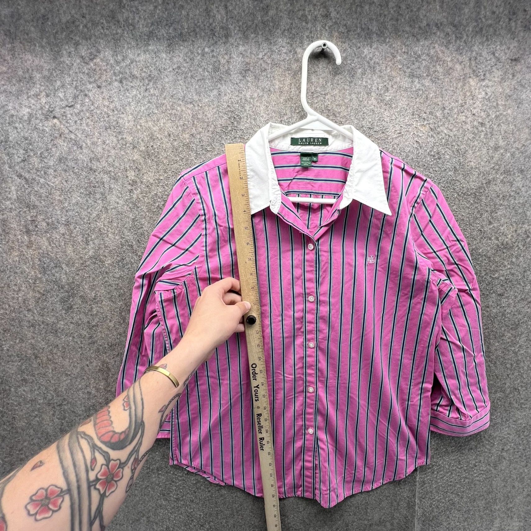 Ralph Lauren Lauren Ralph Lauren Shirt Womens Medium Pink Stripe Button Front 3/4 Sleeve Top Size M / US 6-8 / IT 42-44 - 4 Thumbnail