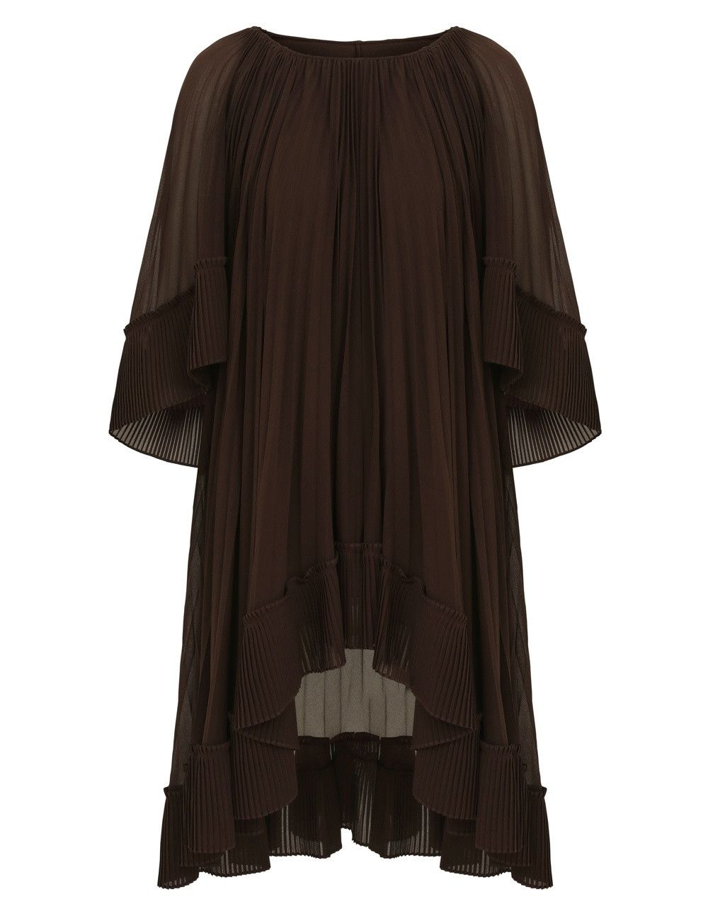 Zimmermann oc11z0226 Illuminate Pleated Cape Mini Dress Chocolate Brown Size L / US 10 / IT 46 - 1 Thumbnail