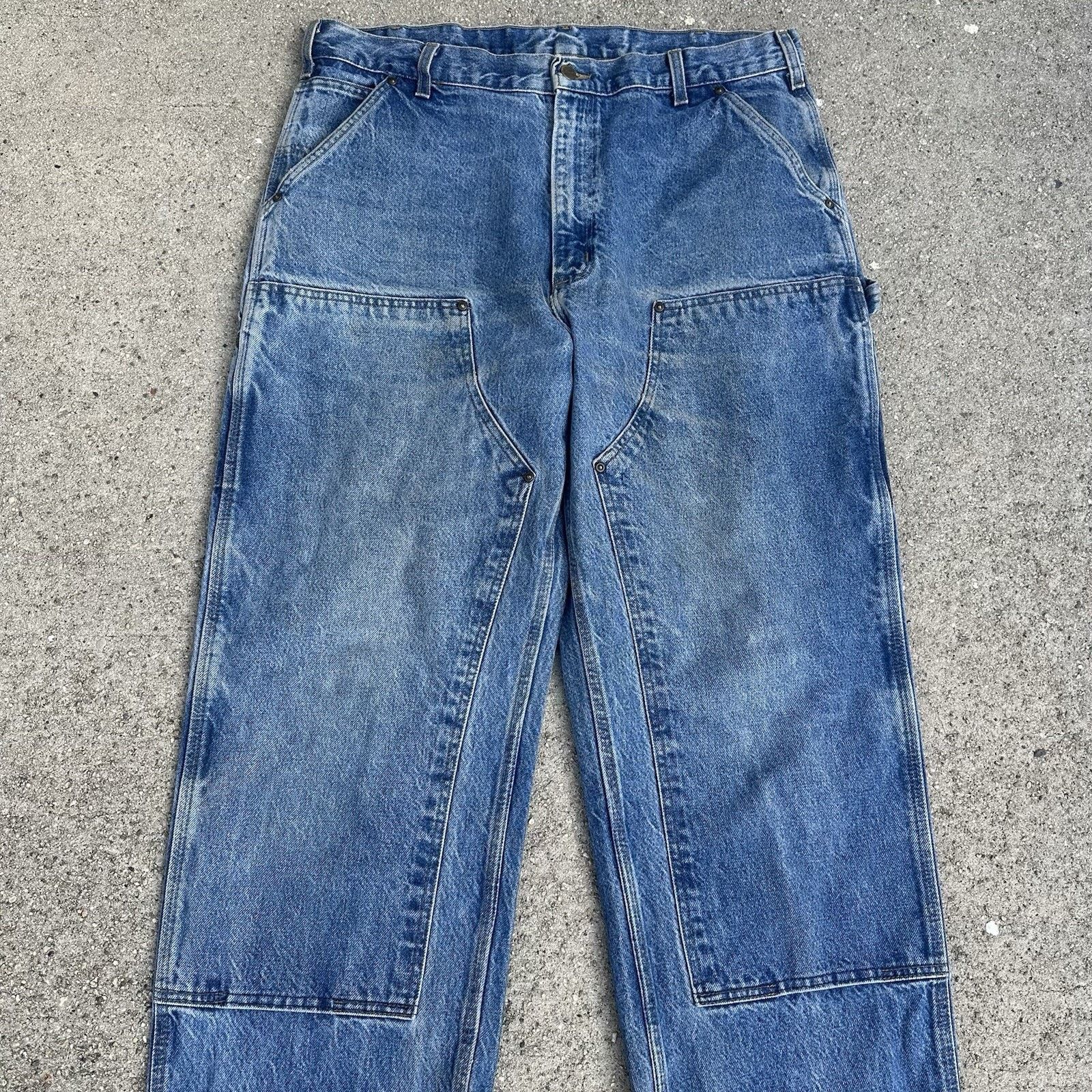Carhartt Vintage Carhartt Faded Denim Double Knee Pants 38x34 Size US 38 / EU 54 - 2 Thumbnail