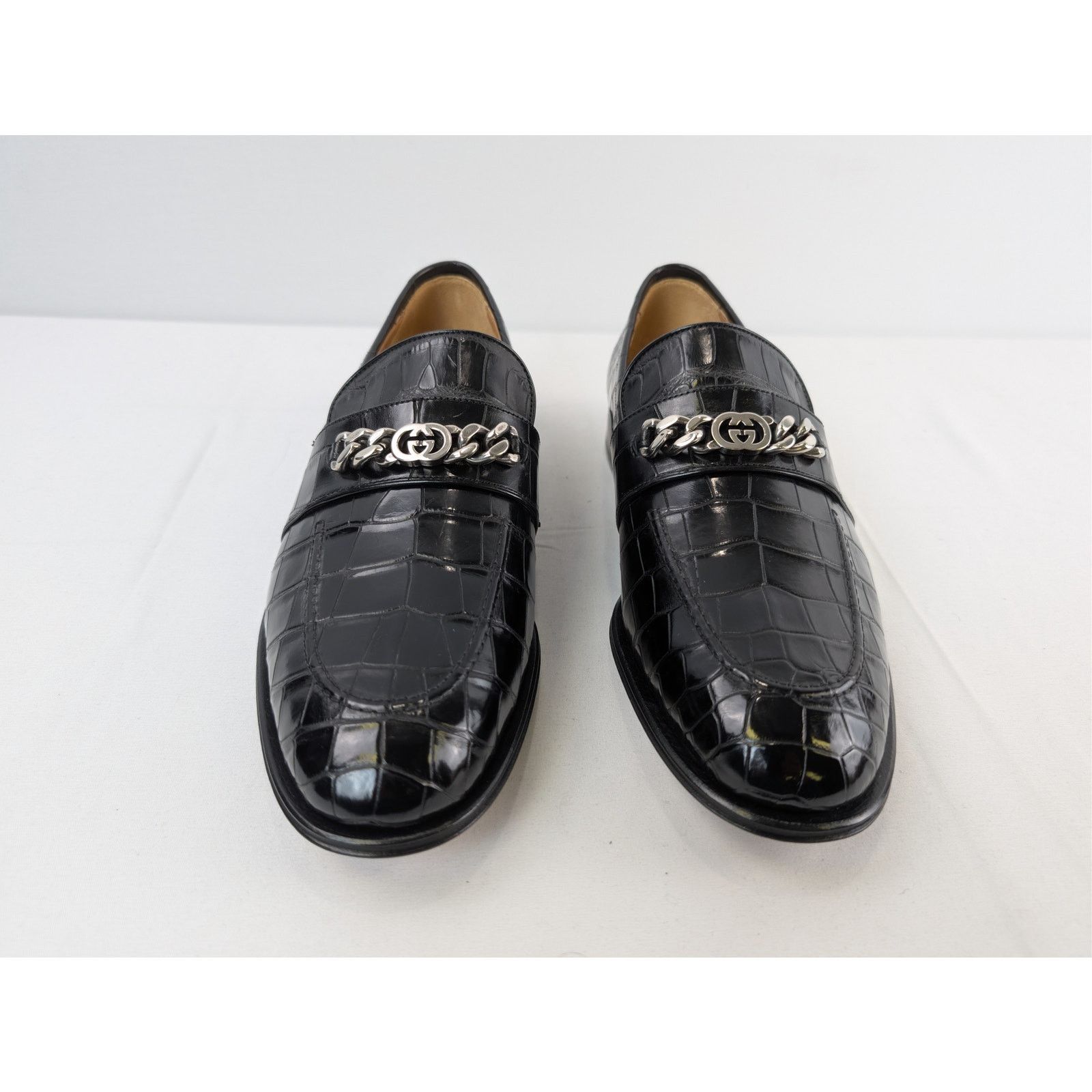 Gucci o1rshd1 Sukey Logo Crocodile Dress Loafers Shoe Boots Black Size US 10 / EU 43 - 9 Thumbnail