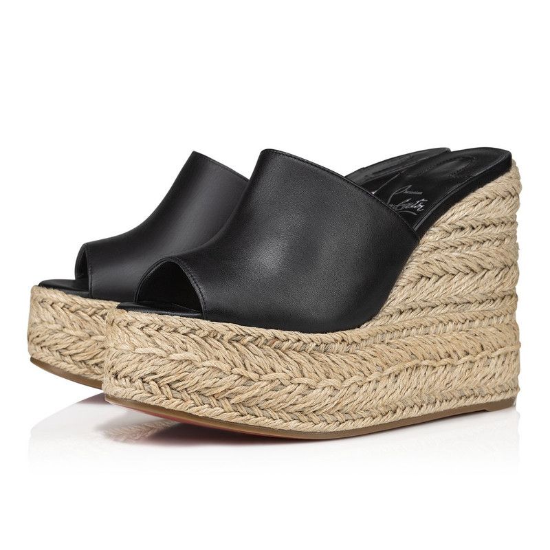 Christian Louboutin os11x0526 Ariella Zeppa 130mm Wedge Espadrilles Mules Black Size US 7 / IT 37 - 2 Thumbnail