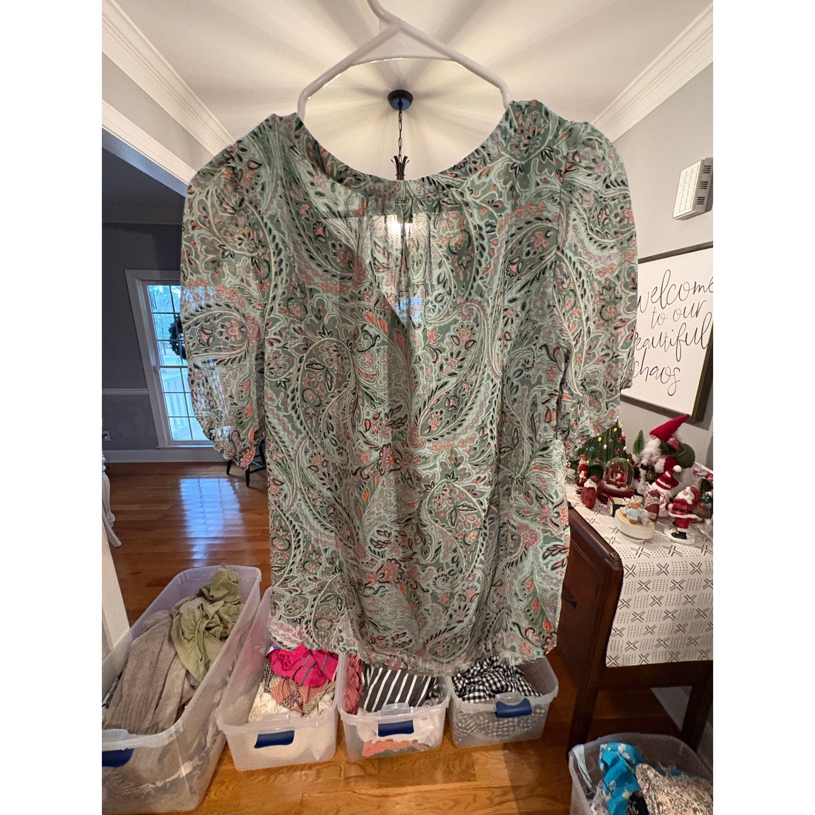 Loft LOFT Women’s XS Green Paisley Blouse Sheer Peasant Top Size XS / US 0-2 / IT 36-38 - 4 Thumbnail