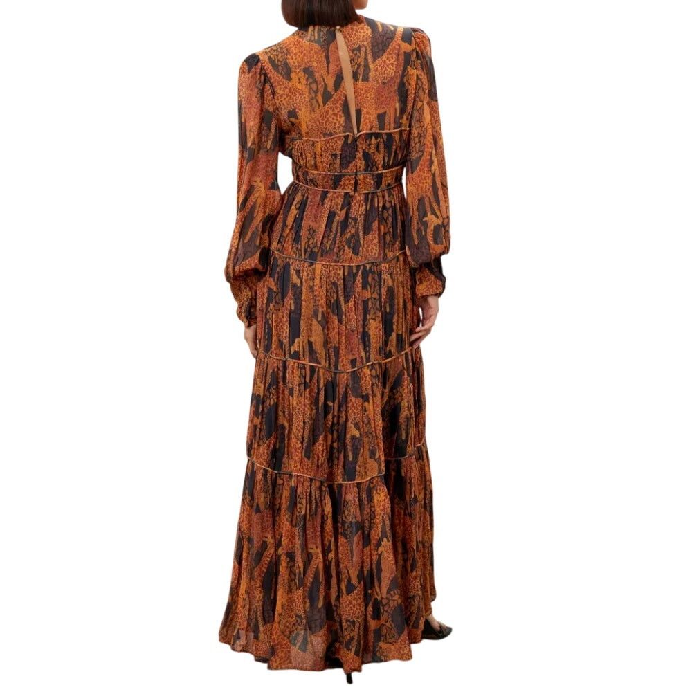 Farm Rio FARM Rio Giraffes Puff Sleeve Maxi Dress Brown Multi Size XS Size XS / US 0-2 / IT 36-38 - 3 Thumbnail