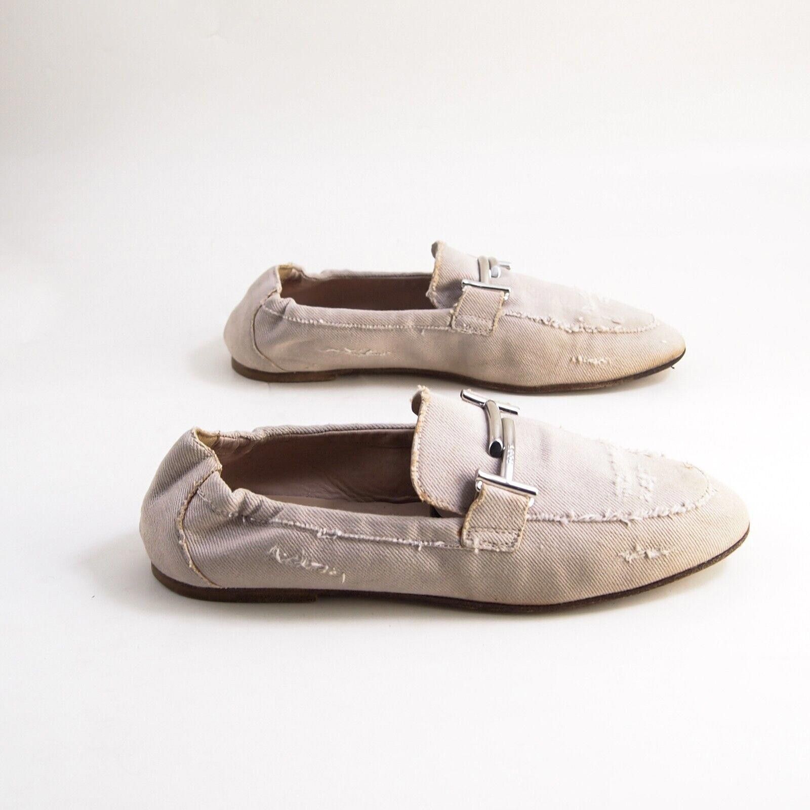 Tod's Tod's TT Loafers Mules Beige Denim Distressed EU 37 US 7 Size US 7 / IT 37 - 7 Thumbnail