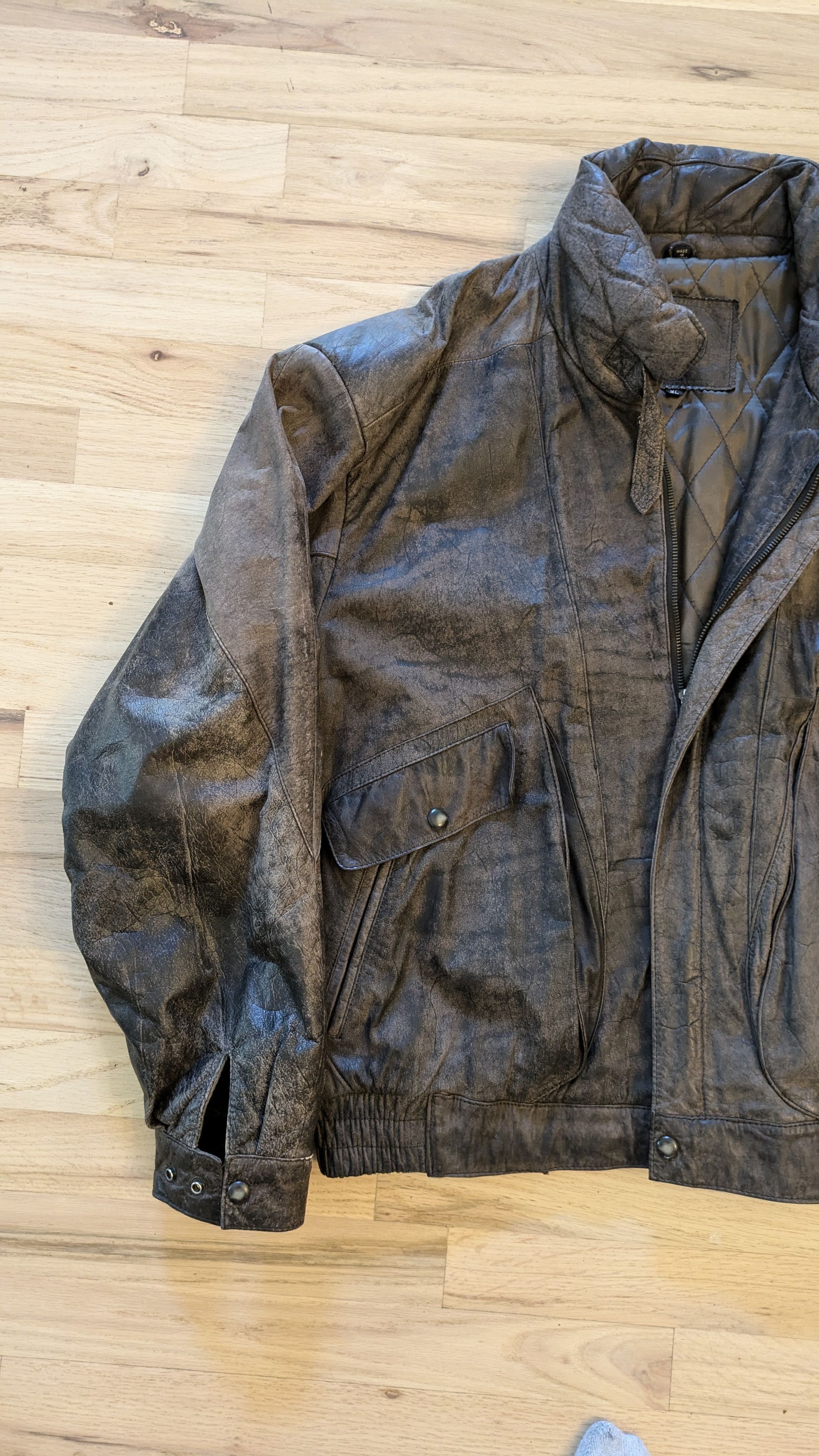 Vintage Genuine Leather Faded Brown Bomber Jacket Size US XL / EU 56 / 4 - 2 Thumbnail