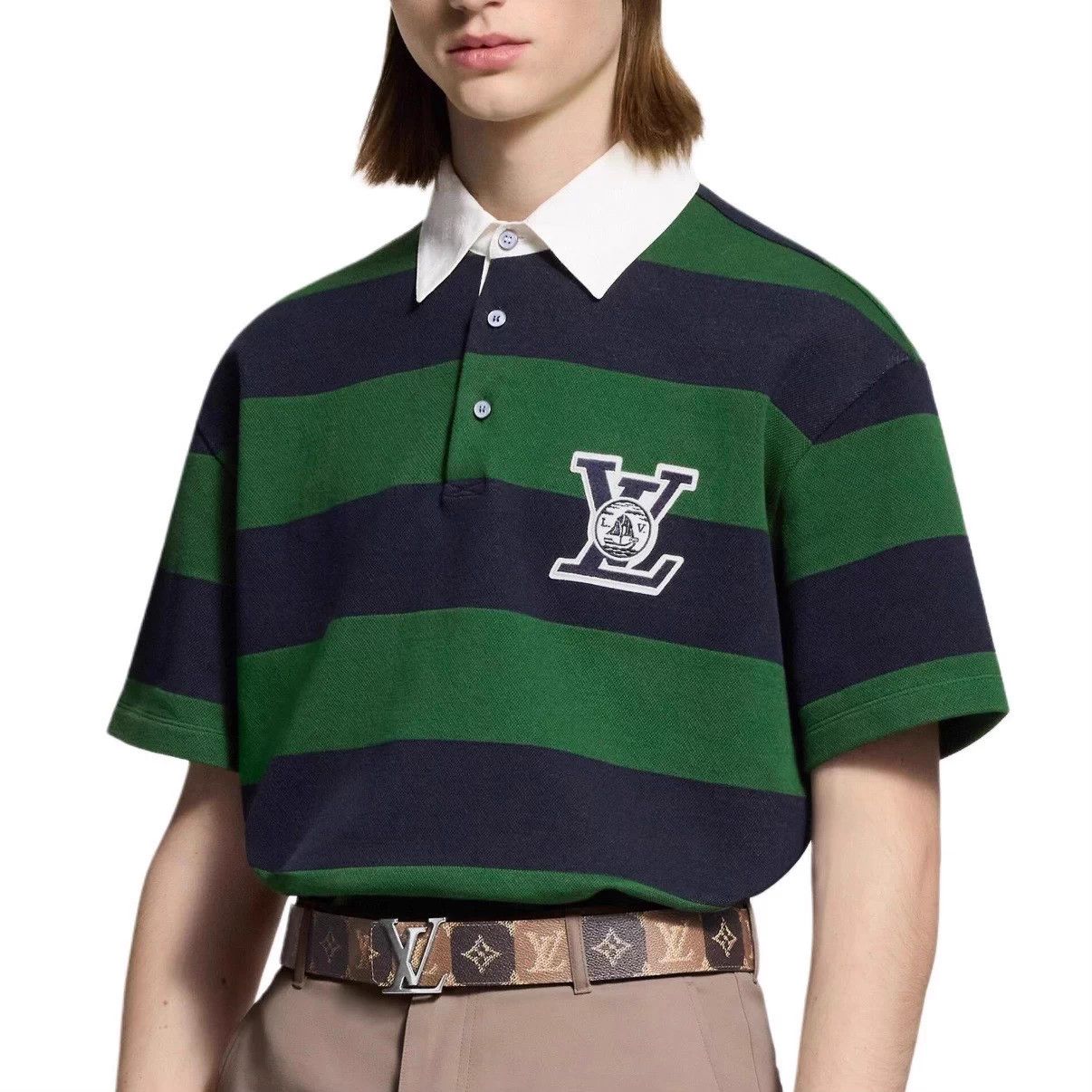 Louis Vuitton LV 26 New Striped Embroidered Pique Blue-Green L Polo Shirt Size L / US 10 / IT 46 - 6 Thumbnail