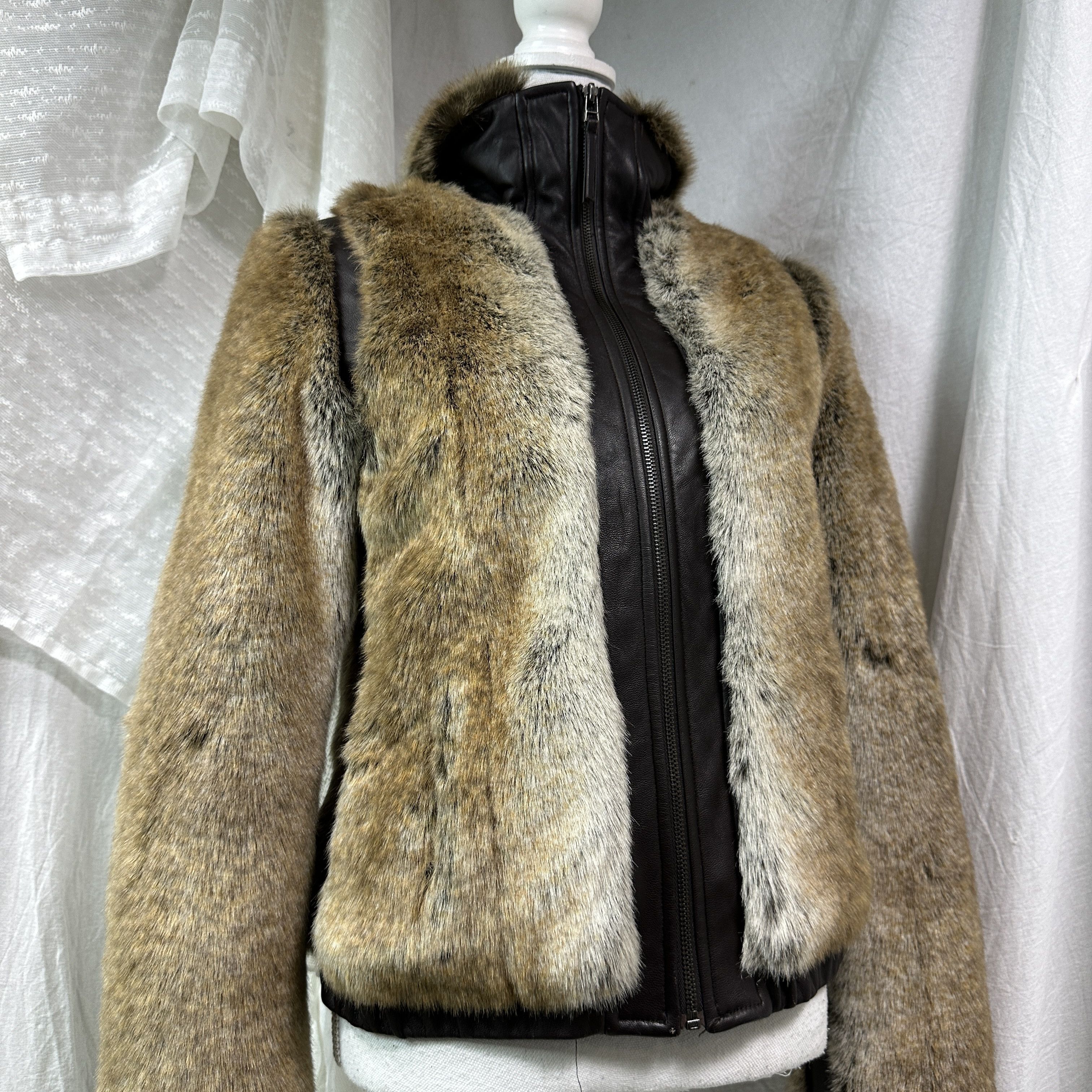 Vintage Vintage Leather Faux Fur Fitted Big Collar Jacket Y2K Size M / US 6-8 / IT 42-44 - 6 Thumbnail